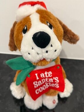 Gemmy Singing Dog Santa's Cookies Elvis Blue Christmas Feliz Naughty Dog VIDEO